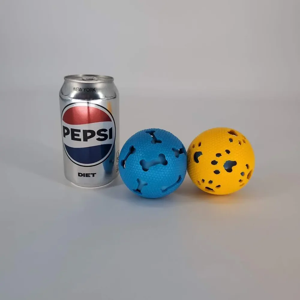 Unbranded Yellow and Blue Paw and Bone Print Patterned Rubber Dog Ball Toys -GUC